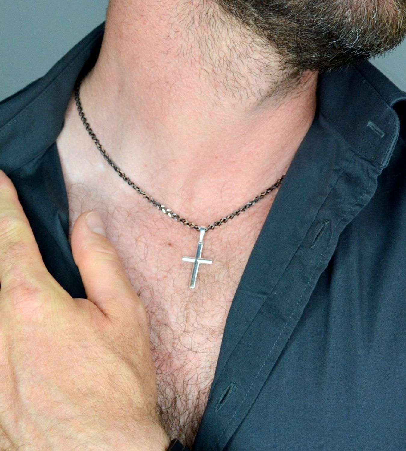 Łańcuszek srebrny 925 oksydowany , czarny DIA-LAN-5993-925 3,2mm. Łańcuszek męski typu pancerka to jeden z najmodniejszych wzorów męskich wszech  (1).jpg